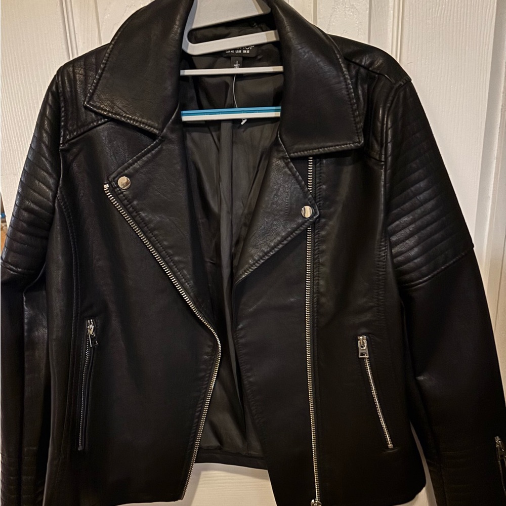 Topshop Black Leather Biker Jacket